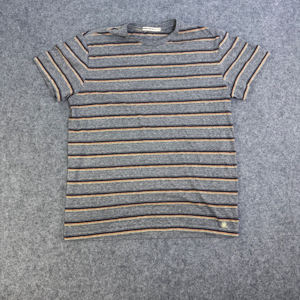 Marine Layer Re-Spun Mens Small Grey Striped Short Sleeve Crewneck T-Shirt